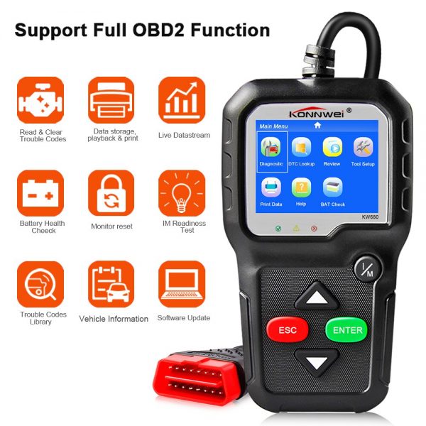 Konnwei KW680 Diagnostic Scan Tool (OBDII Engine Codes & Live Data)