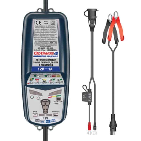OptiMate 4 TM-340 (9-Step Automatic 12V 1A Battery Charger (3-50Ah), Maintainer & Recovery) - Ideal for Motocycles & Cars